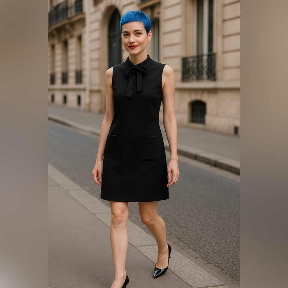 Karl Lagerfeld Black Sleeveless Dress w Asymmetric Bow at Neck Detail Women’s 10